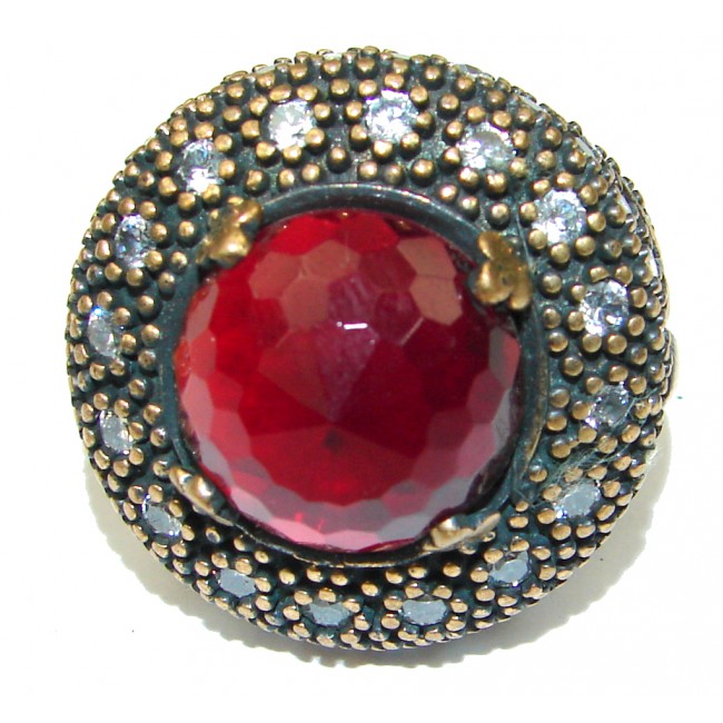 Exclusive! Victorian Style Red Ruby Quartz Sterling Silver Ring s. 7 3/4