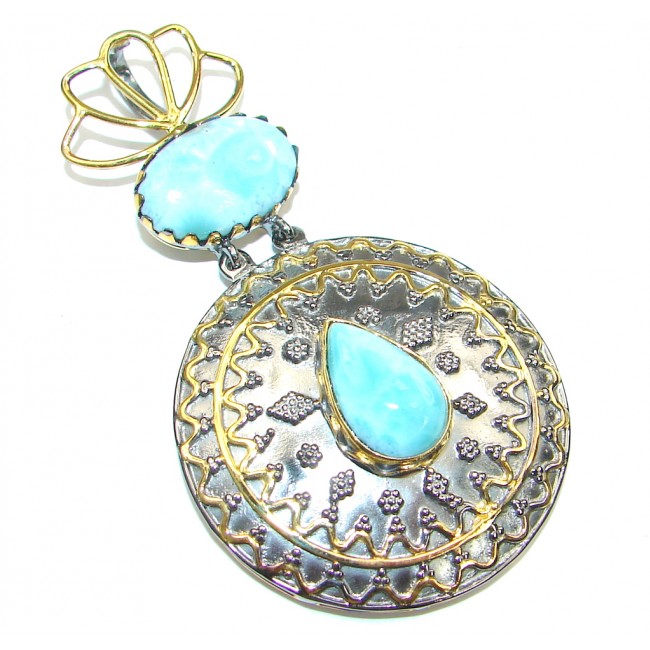 Big! Gorgeous Blue Larimar, Gold Plated, Rhodium Plated Sterling Silver Pendant