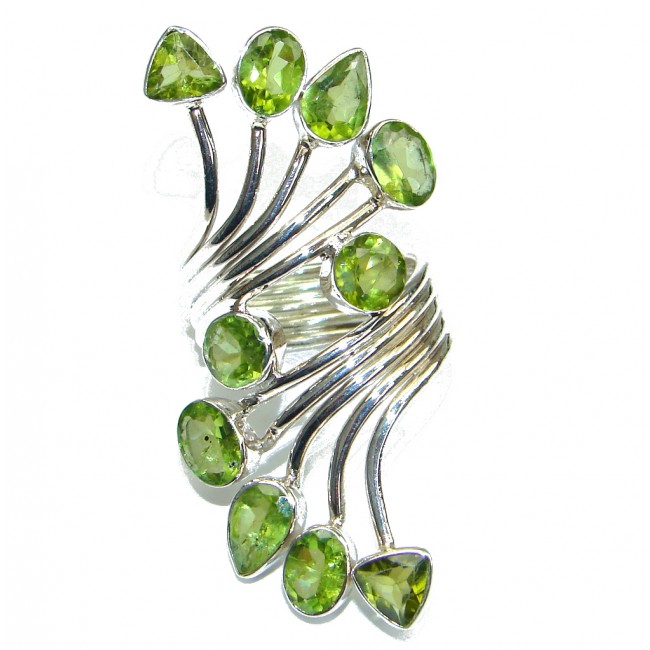 Large! Secret Beauty Created Green Peridot Sterling Silver Ring s. 10