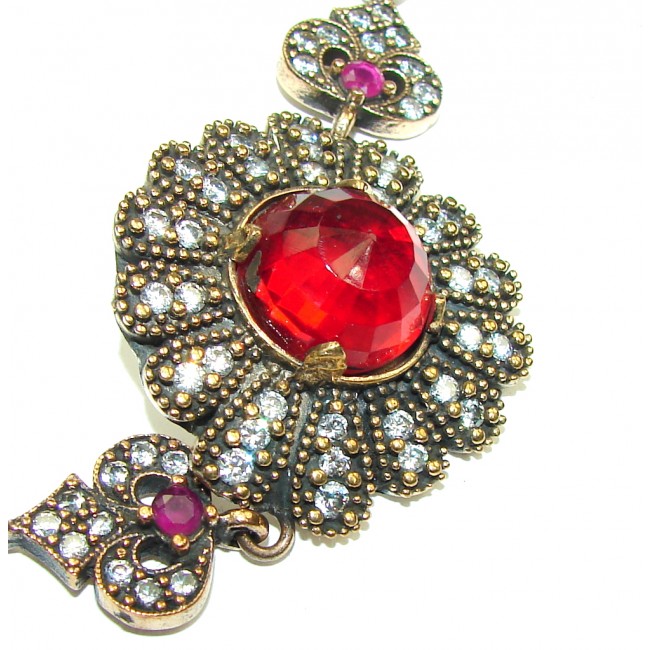 Victorian Style! Created Ruby, White Topaz Sterling Silver Bracelet