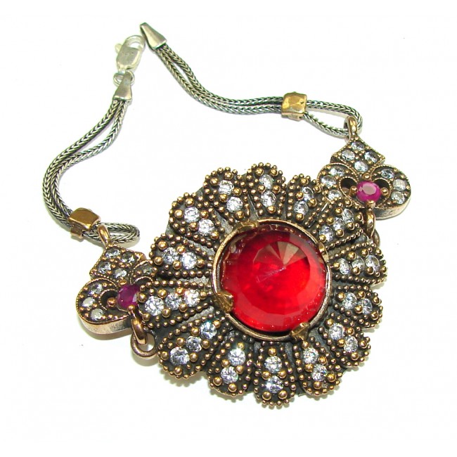 Victorian Style! Created Ruby, White Topaz Sterling Silver Bracelet ...