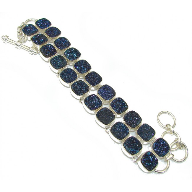 Aura Of Beauty!! Blue Rainbow Titanium Druzy Sterling Silver Bracelet