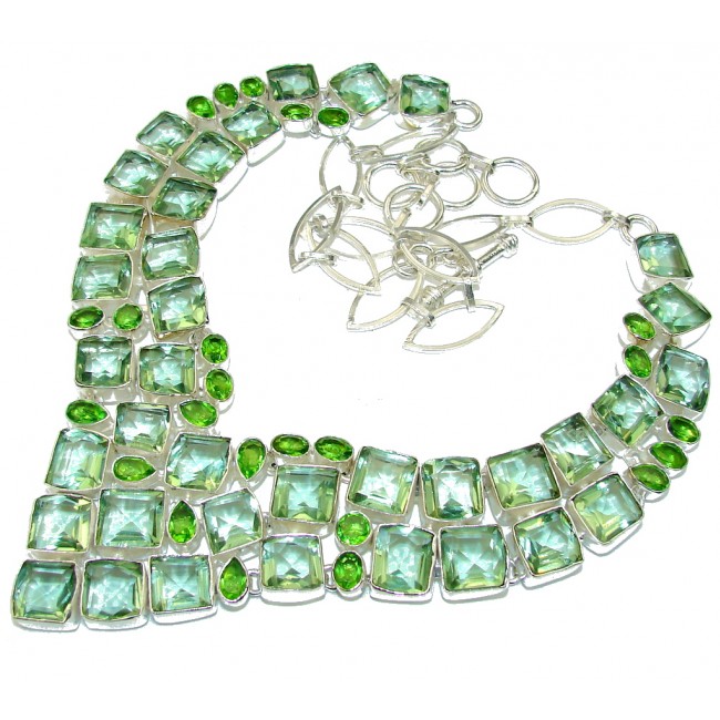 Green Lotus! Created Green Amethyst Sterling Silver necklace