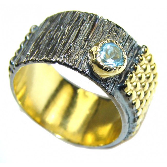Delicate Swiss Blue Topaz , Rhodium Plated, Gold Plated Sterling Silver Ring s. 8