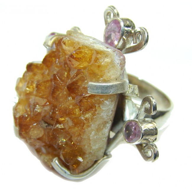 Big! Classy Rough Citrine Sterling Silver ring s. 8