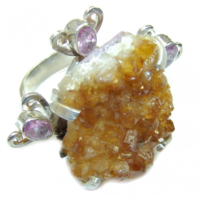 Big! Classy Rough Citrine Sterling Silver ring s. 8