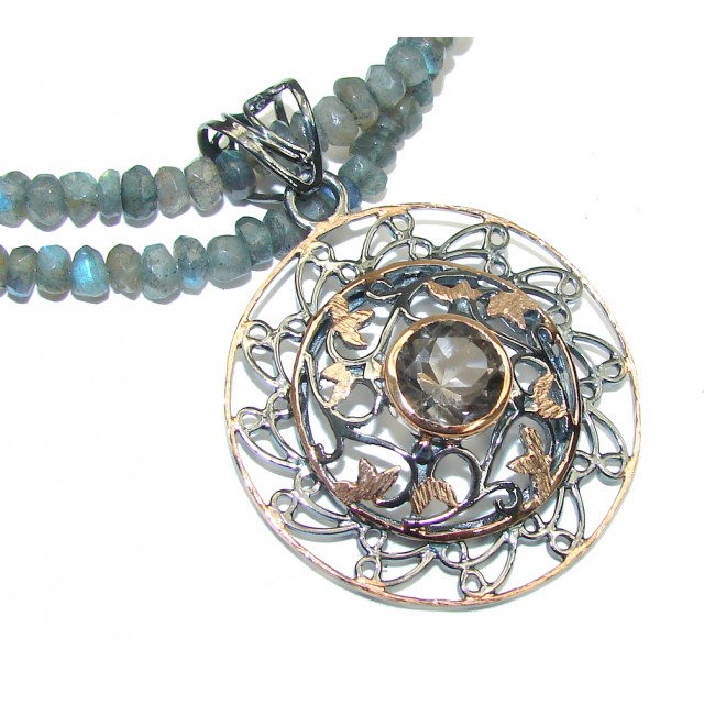 Natural Beauty! AAA Smoky Topaz & Labradorite, Rose Gold Plated, Rhodium Plated Sterling Silver necklace