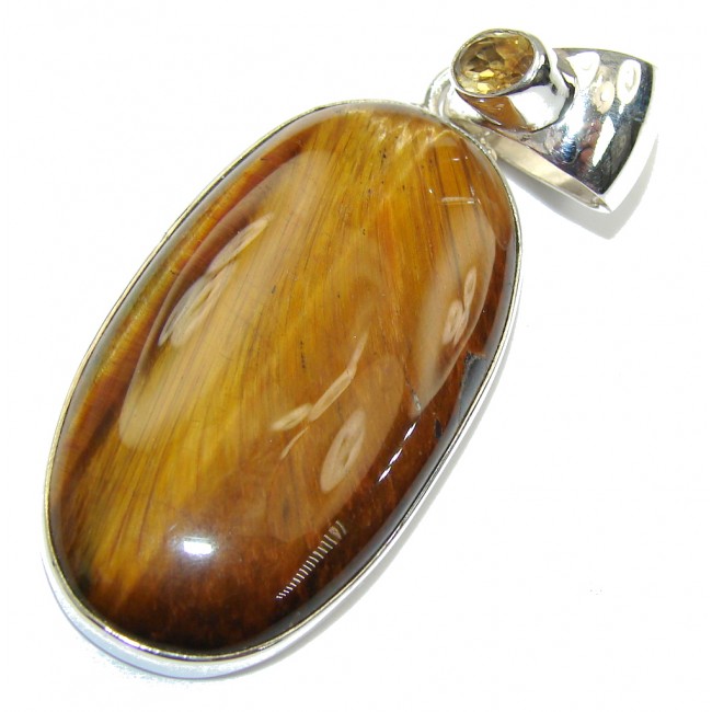 Excellent Tigers Eye & Citrine Sterling Silver Pendant