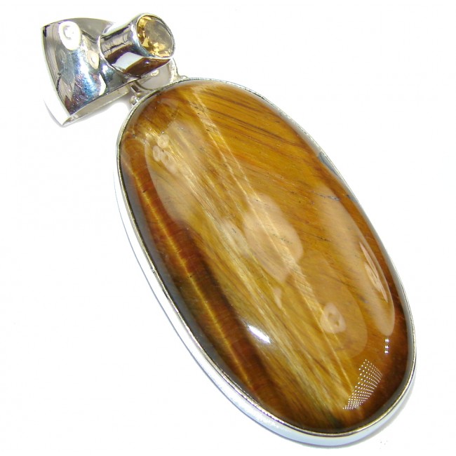 Excellent Tigers Eye & Citrine Sterling Silver Pendant
