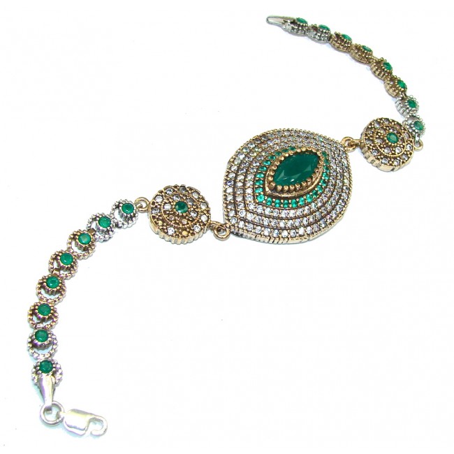 Victorian style! Green Emerald & White Topaz Sterling Silver Bracelet