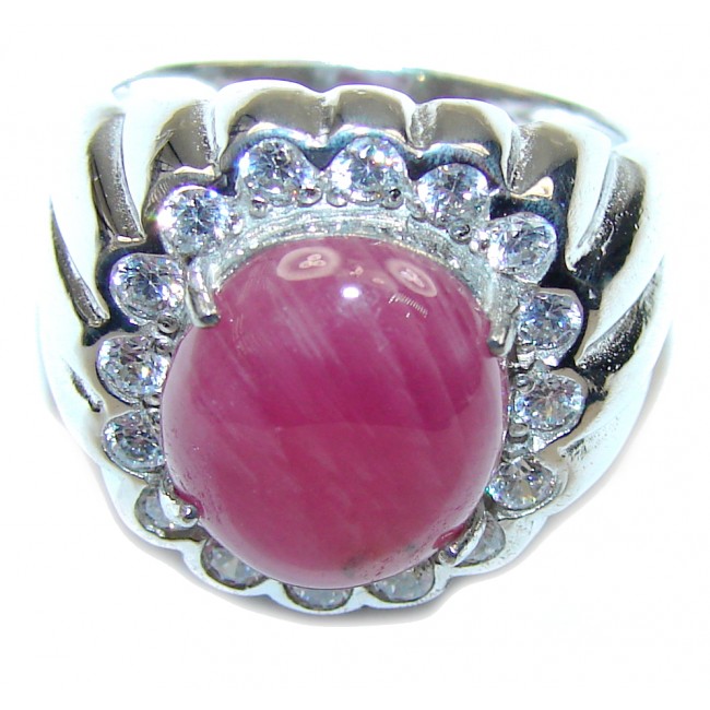 Stunning! Natural Pink Ruby & White Topaz Sterling Silver Ring s. 8