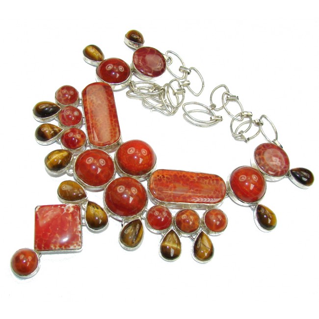 Big! Aura Of Beauty!! Mexican Fire Agate Sterling Silver necklace