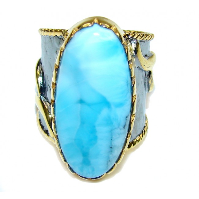 Gorgeous AAA Blue Larimar, Gold Plated, Rhodium Plated Sterling Silver Ring s. 8