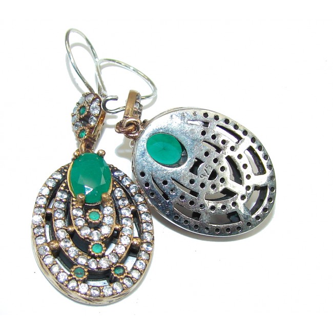 Victorian Style! Emerald & White Topaz Sterling Silver earrings