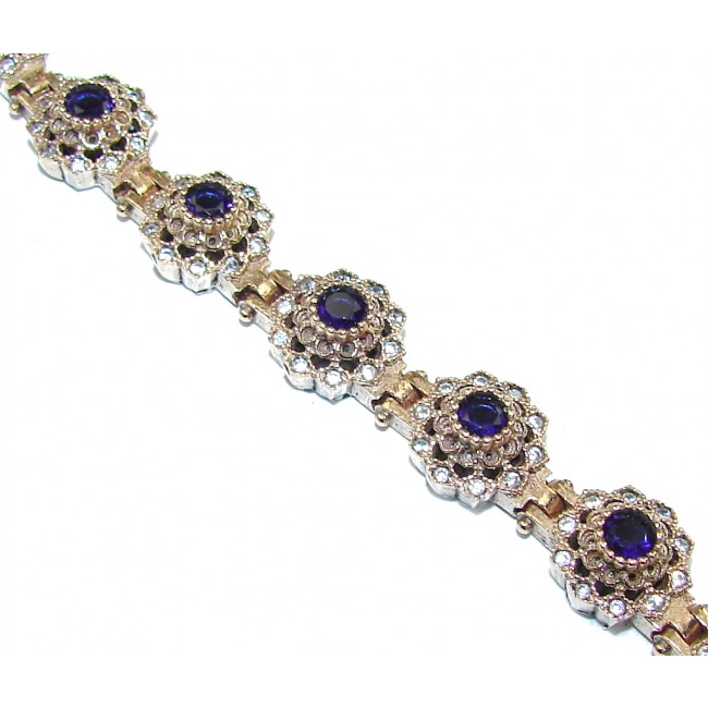 Gorgeous Victorian Style Sapphire, Rose Gold Plated Sterling Silver Bracelet