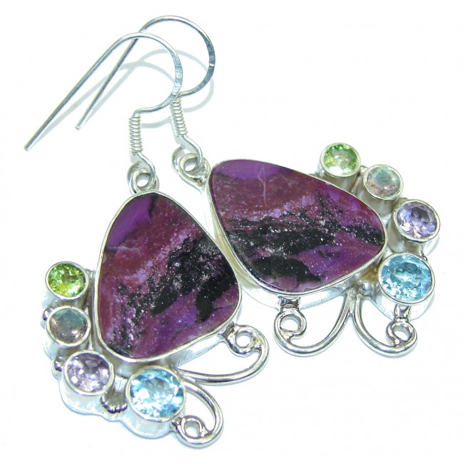 Excellent Design Purple Turquoise Multigem Sterling Silver earrings