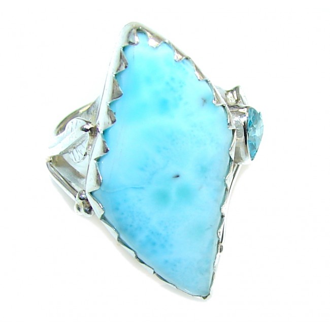 Perfect AAA Blue Larimar & London Blue Topaz Sterling Silver Ring s. 6 1/4