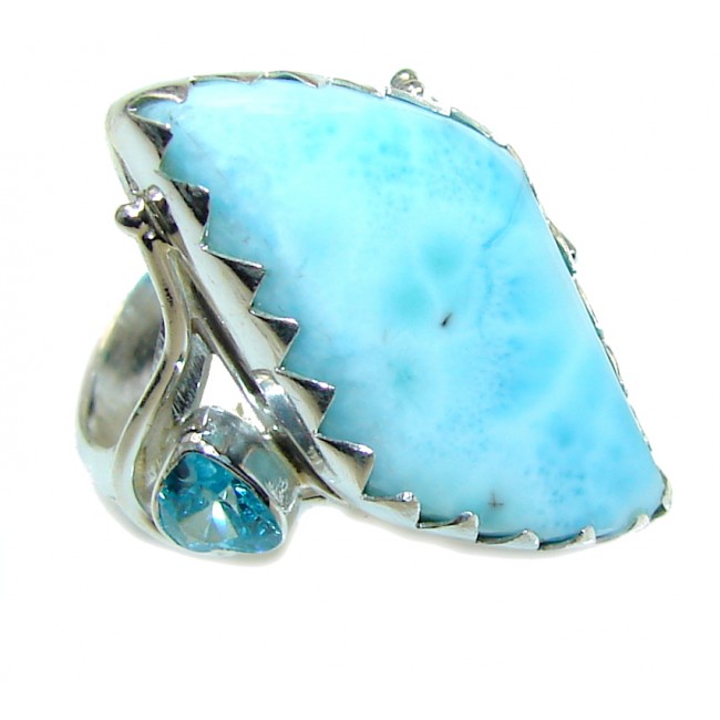 Perfect AAA Blue Larimar & London Blue Topaz Sterling Silver Ring s. 6 1/4