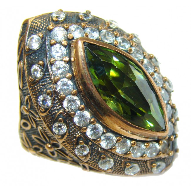 Victorian Style! created Emerald & White Topaz Sterling Silver Ring s. 7 1/4