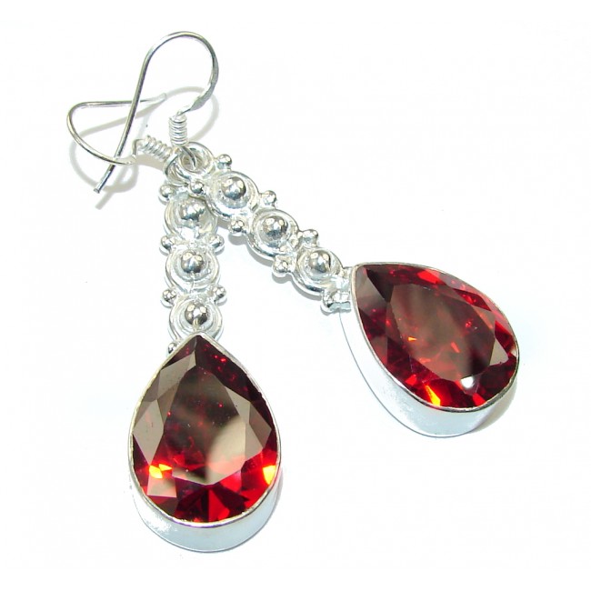 Deep Love! Created Red Garnet Sterling Silver earrings / Long