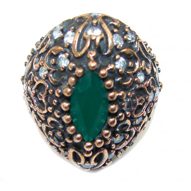 Victorian Style! Emerald & White Topaz Sterling Silver Ring s. 6 1/2