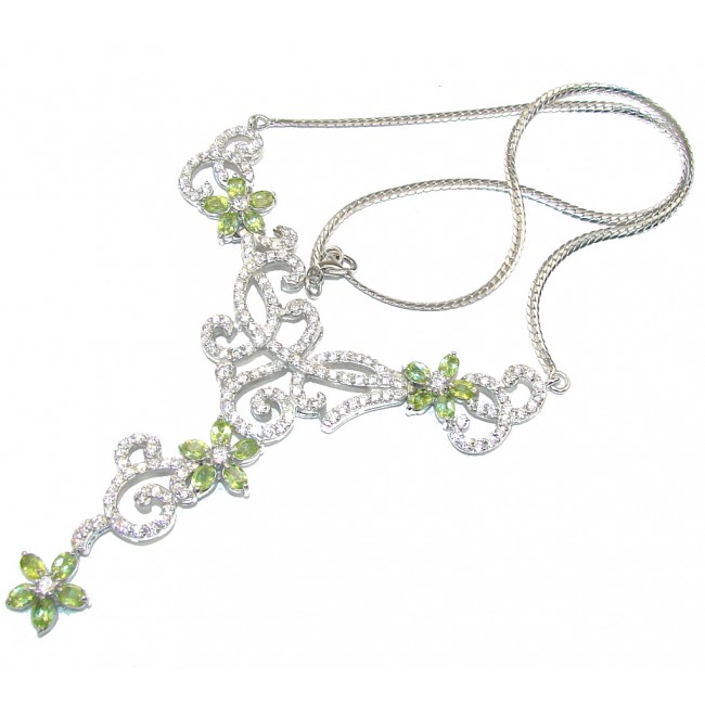 Genuine AAA Green Peridot & White Topaz Sterling Silver necklace