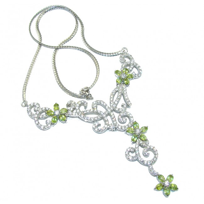 Genuine AAA Green Peridot & White Topaz Sterling Silver necklace
