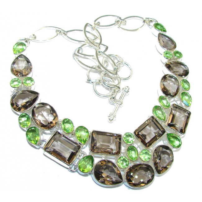 Pale Beauty! Created Smoky Topaz & Green Quartz Sterling Silver necklace