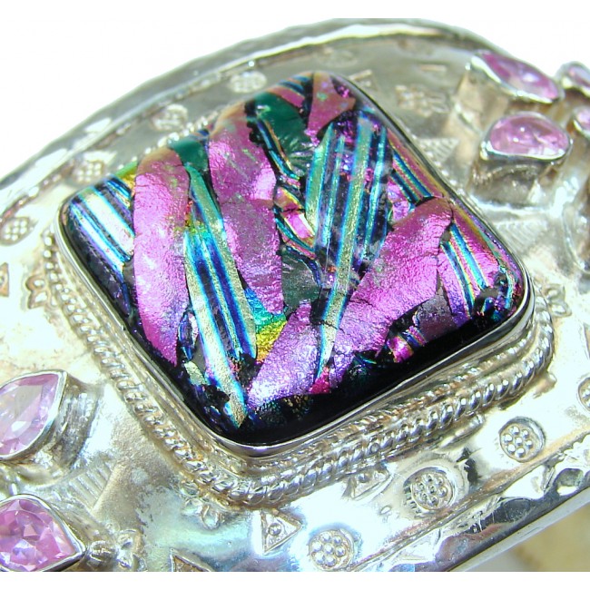 Heavy! Fashion Mexican Dichroid Glass Sterling Silver Bracelet / Cuff