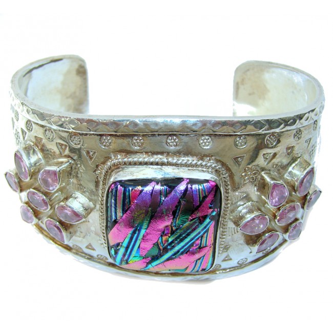 Heavy! Fashion Mexican Dichroid Glass Sterling Silver Bracelet / Cuff