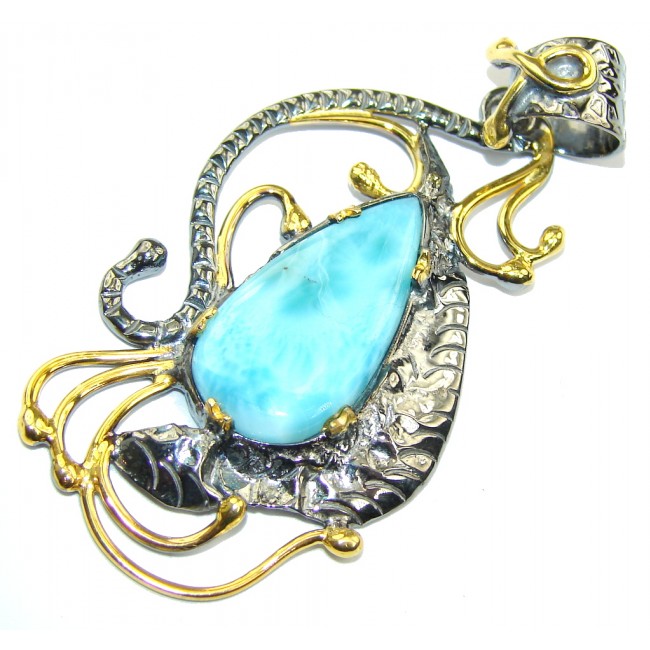 Melody Blue Larimar, Gold Plated, Rhodium Plated Sterling Silver pendant