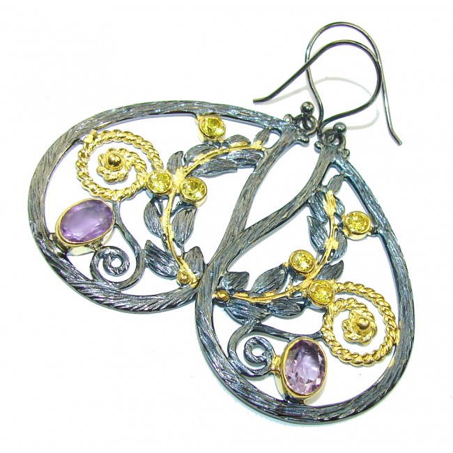 Genuine AAA Purple Amethyst, Gold Plated, Rhodium Plated Sterling Silver earrings