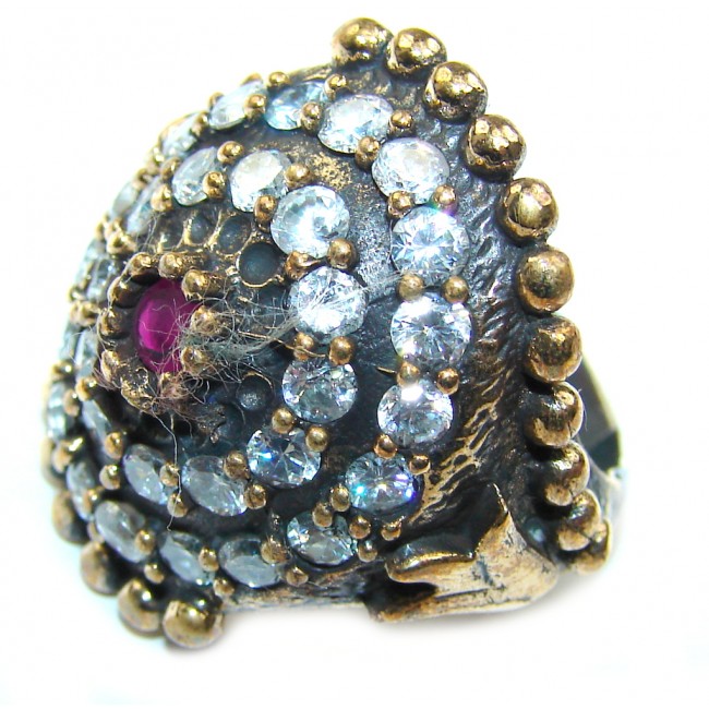 Victorian Style! Pink Ruby & White Topaz Sterling Silver Ring s. 6 1/4
