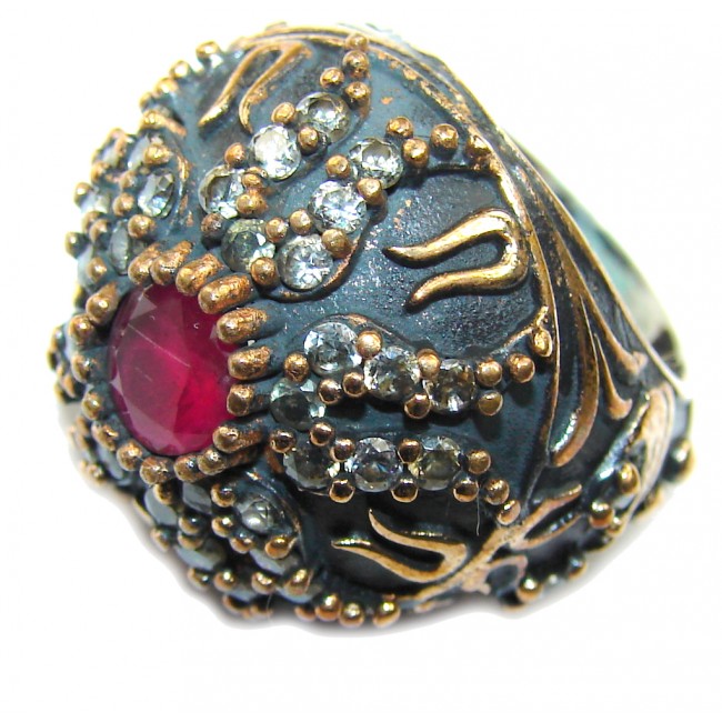 Victorian Style! Pink Ruby & White Topaz Sterling Silver Ring s. 6