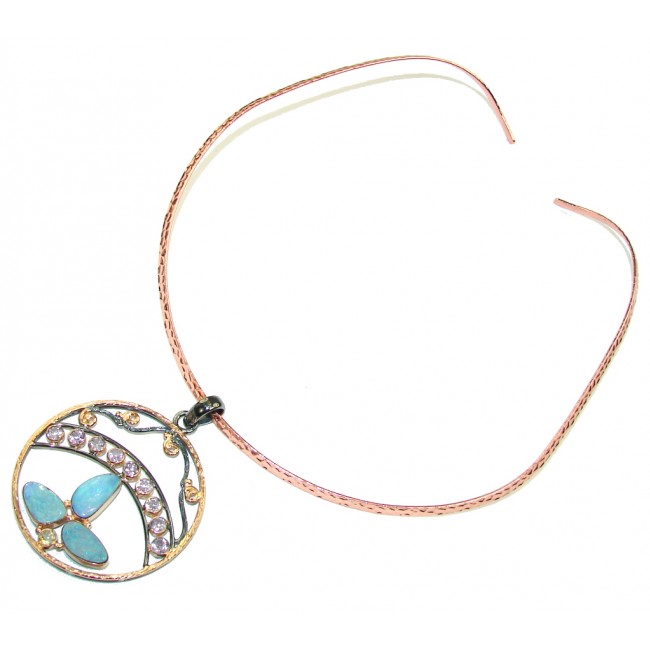 Beautiful Australian Fire Opal, Rose Gold Plated, Rhodium Plated Sterling Silver Necklace / Cuff