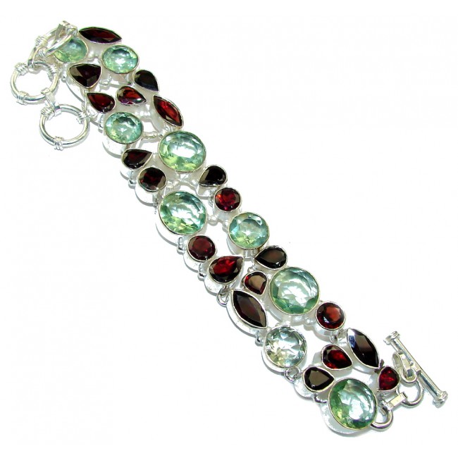 Secret Beauty! Created Green Amethyst & Created Red Garnet Sterling Silver Bracelet