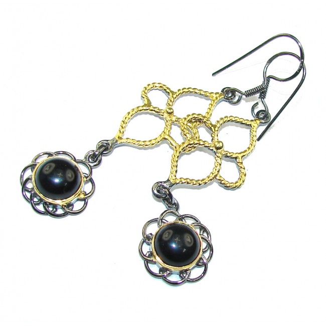 Exclusive Black Spinel, Gold Plated, Rhodium Plated Sterling Silver earrings / Long