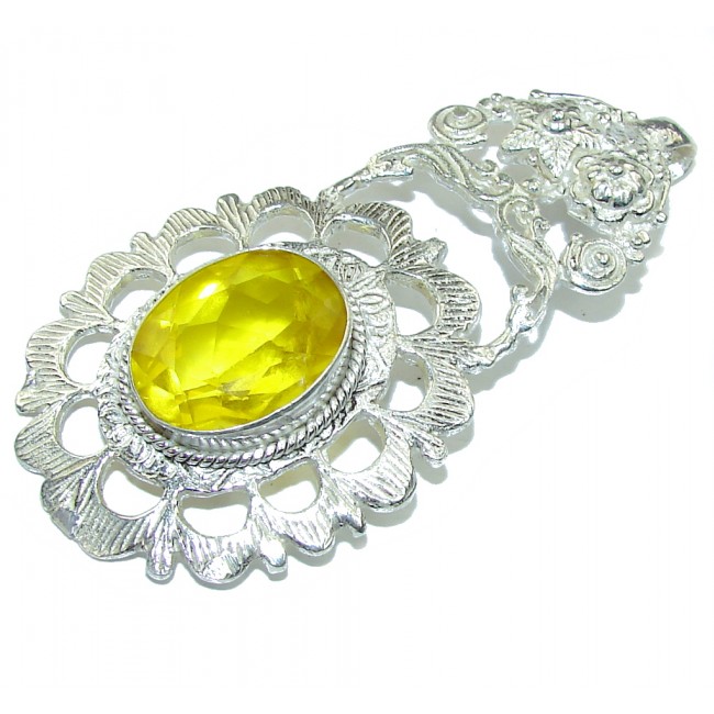 Large! Created Yellow Citrine Sterling Silver Pendant