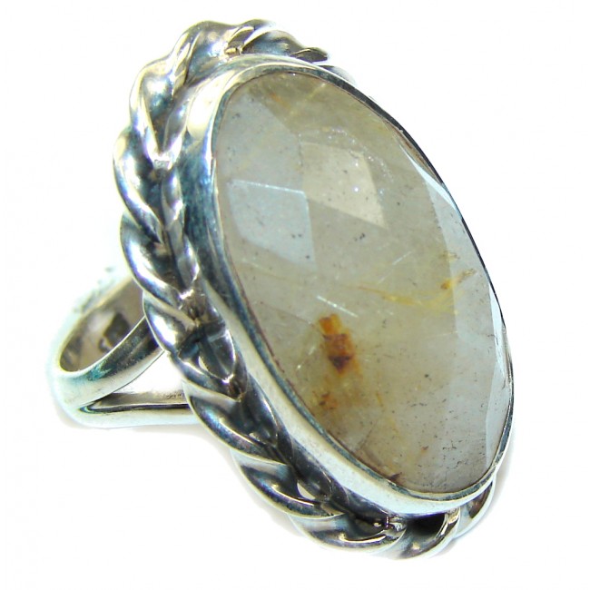Exotic Style Golden Rutilated Quartz & Citrine Sterling Silver ring s. 7 1/4