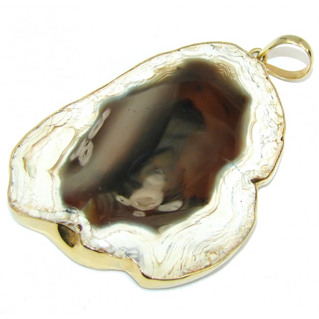 Jumbo Stunning AAA Agate Slab Gold Plated Sterling Silver Pendant