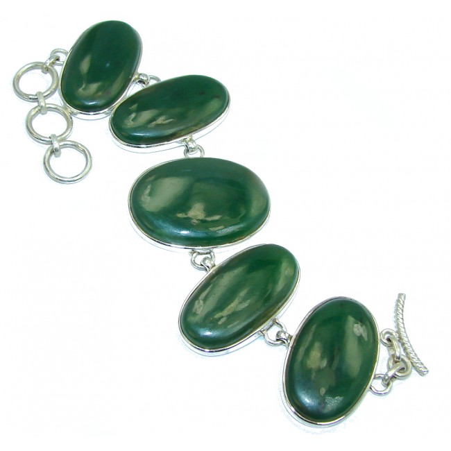 Simple Protection Green Jade Sterling Silver Bracelet