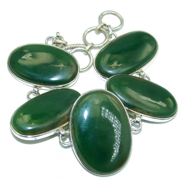 Simple Protection Green Jade Sterling Silver Bracelet