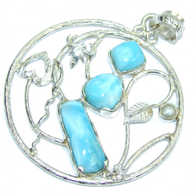 Spider Web AAA Blue Larimar & Fresh Water Pearl Sterling Silver Pendant