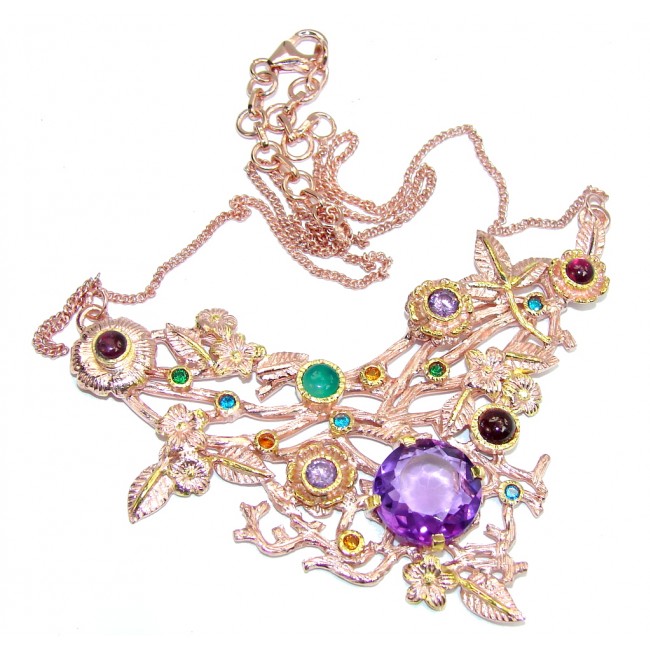 Path Of Life AAA Purple Cubic Zirconia, Rose & Gold Plated Sterling Silver Necklace
