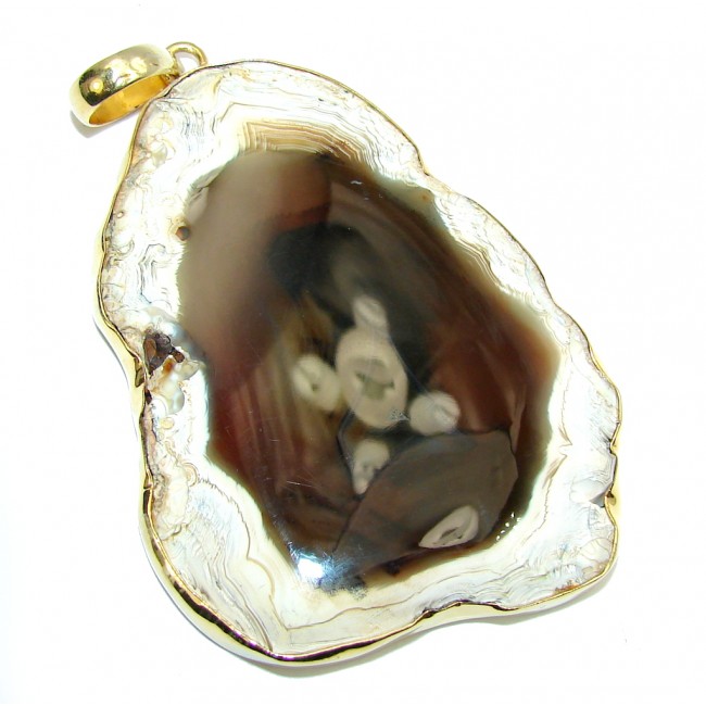 Huge! Gallery Piece AAA Agate, Gold Plated Sterling Silver Pendant