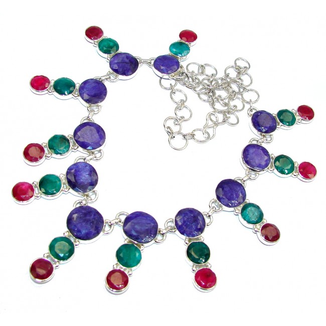 Fabulous Emerald, Ruby, Sapphire Sterling Silver necklace