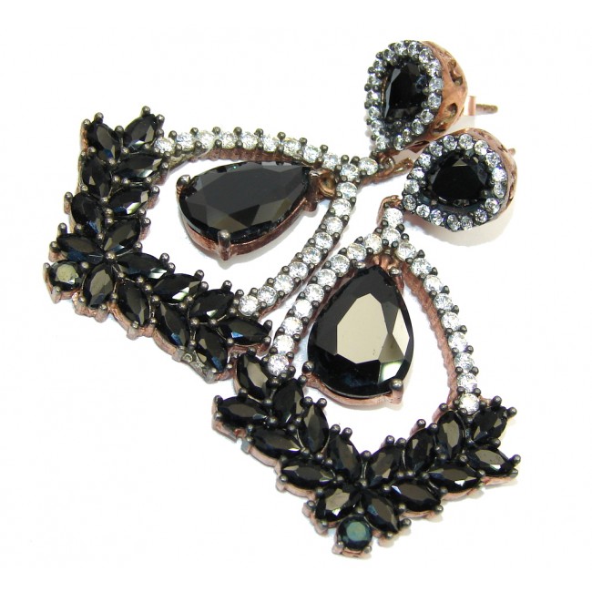 Victorian Style! Black Spinel & White Topaz Sterling Silver earrings