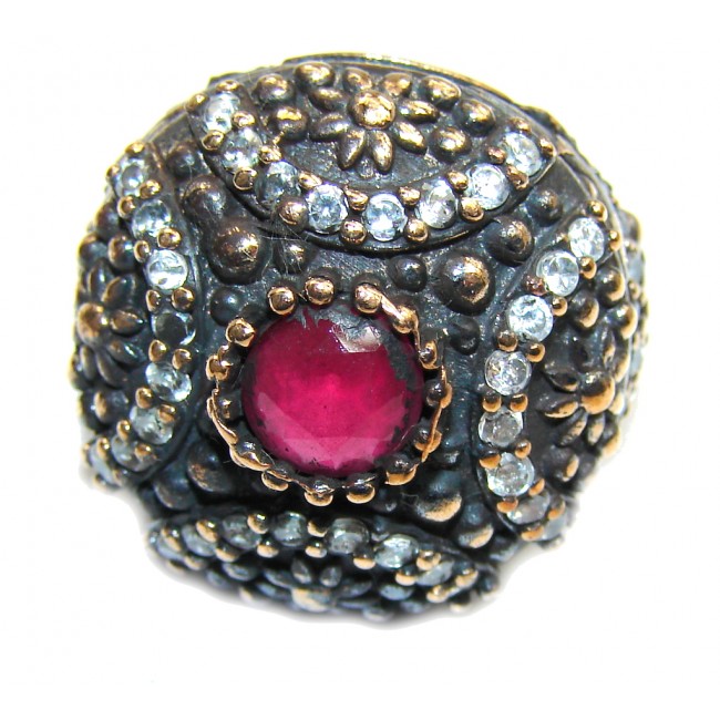 Victorian Style Ruby & White Topaz Sterling Silver Ring s. 6