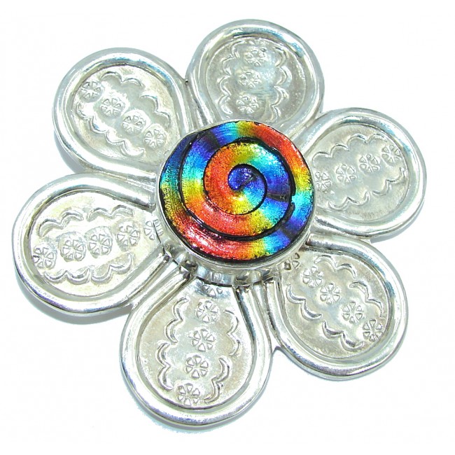 Big! Flower Mexican Dichroid Glass Sterling Silver Pendant