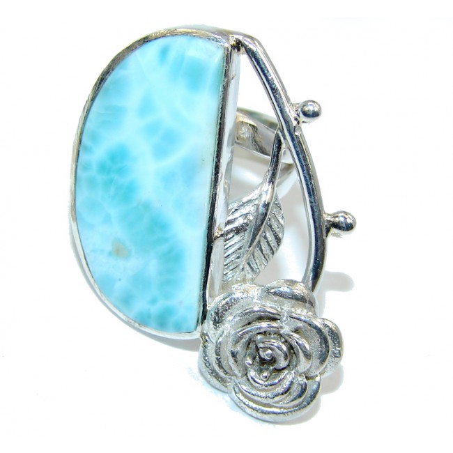 Perfect Flower AAA Blue Larimar Sterling Silver Ring s. 7 1/4